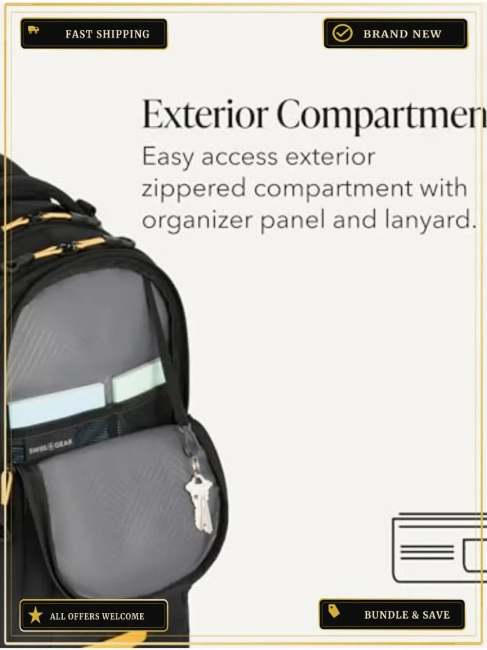 Laptop Backpack for Work Travel Commute, Fits 16-Inch Laptop, 3-Compartment,